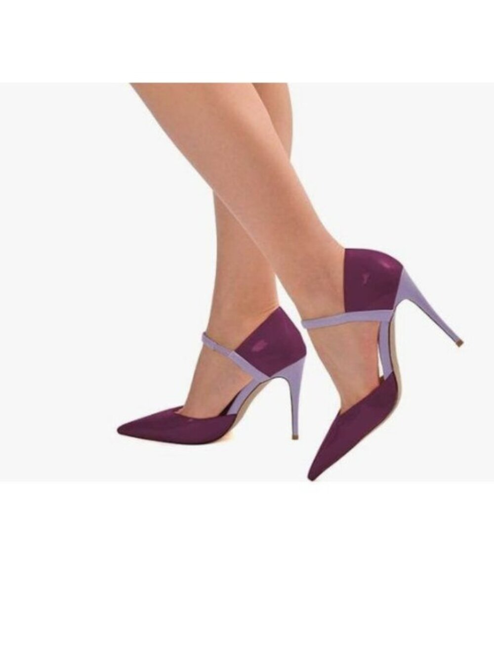 XYD Purple D'Orsay Pumps Slip On Chic Two Tone High Heel Elastic Strap Shoes